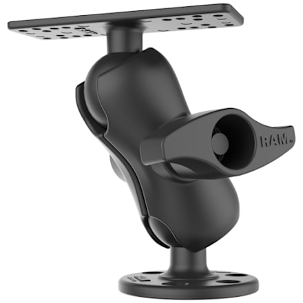 RAM Mount For Humminbird Fishfinders - Double Socket Arm With 3.68" Round Base & Rectangular Plate - View #2