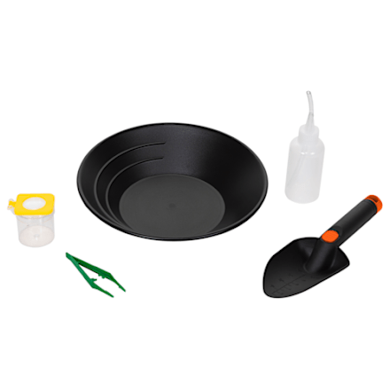 Gold Panning Starter Kit With Real Paydirt - Includes 10" Green Pan, Snuffer Bottle, Vial, Tweezers & Loupe