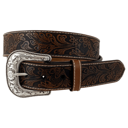 Double D Ranch Wide Embroidered Leather Belt in Navy and Brown Belt, A, Western Concho, Basket Weave Tooled Leather  main image 4