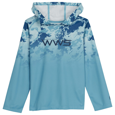 World Wide Sportsman Logo 3D Cool Surfcaster Hoodie for Kids - Swell Milky Blue