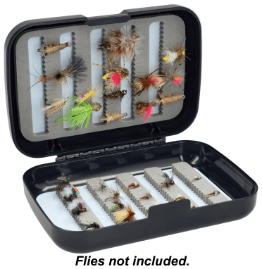 Full tackle box of fly fishing flies in Washington river - SuperStock