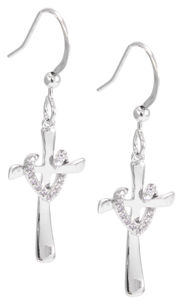 Amanda Blu Dangling Fish Hook Silver and Cubic Zirconia Earrings