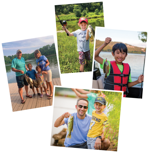 Collage of kids with fish