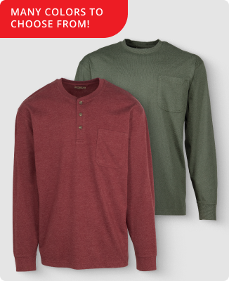 RedHead Long-Sleeve Pocket Tee or Henley - 2 for $25 • Extended sizes 2 for $30