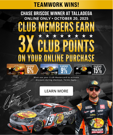 Chase Briscoe Winner at Talladega! Club members earn 3 times Club points on entire online purchase. October 20, 2025 only. Must use your CLUB Mastercard to activate discount during checkout. Terms apply. Click to learn more.