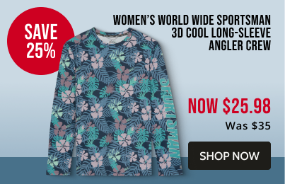 women’s World Wide Sportsman 3D Cool Long-Sleeve angler Crew. Now starting at $25.98. Was $35. Click to shop now.