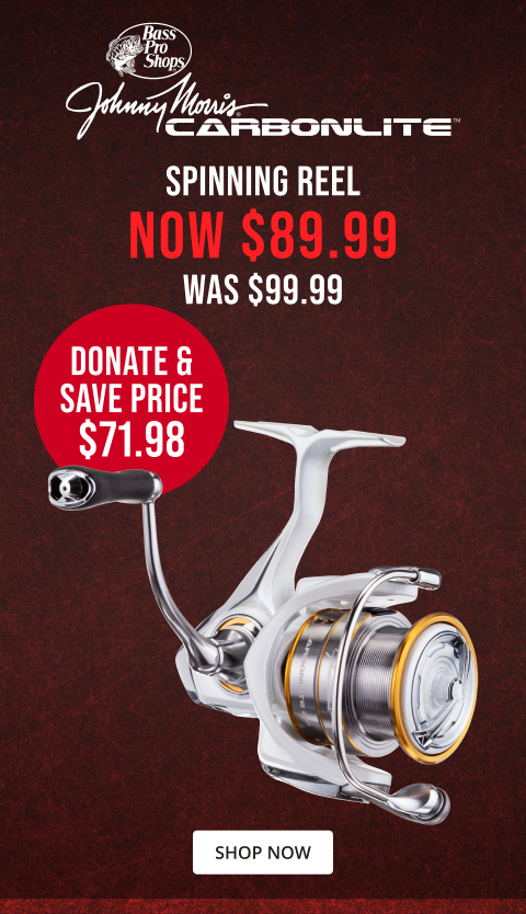 Johnny Morris carbonlite spinning reel now $89.98. Was $99.99 Click here to shop now