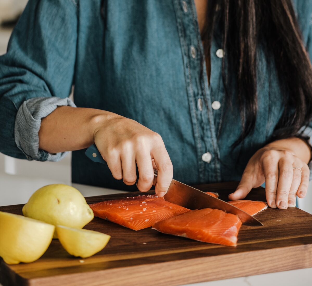 Sharp kitchen knife used during food prep