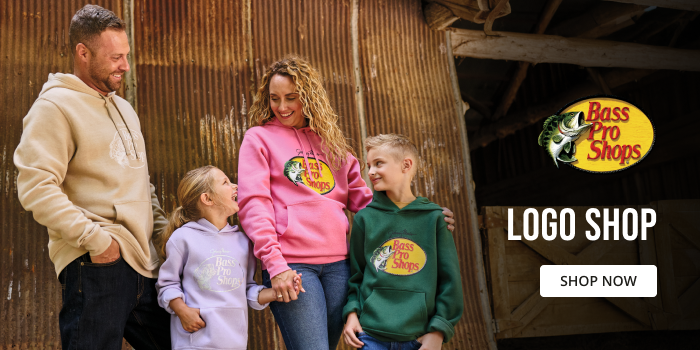Bass Pro Shops. Logo shop. shop now.