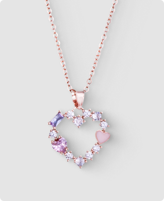 Amanda Blu Multi-Color Cubic Zirconia Rose Gold Heart Necklace - 