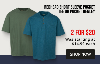 redhead short sleeve pocket tee or pocket henley