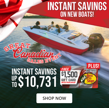 Great canadian Sales Event! Instant Savings on new boats! Instant savings up to $10,731. Plus! Free $1,500 gift card with purchase! Click to shop now!